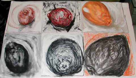 24" x 18" Charcoal pencil, Ink, Gesso, Colored Pencil, pastels??? 2001